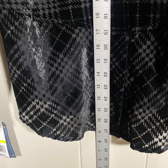 NWT Democracy Black Velvet Houndstooth Burnout Sheer‎ Button Up Shirt M Goth - Picture 14 of 16